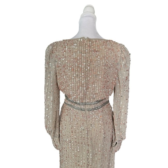 Mac Duggal - NWT Sequin V-Neck Long Bishop-Sleeve Midi Formal Dress - Picture 8 of 12